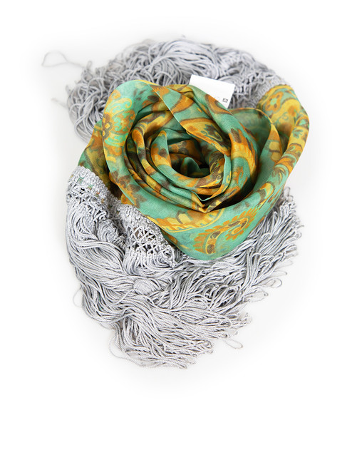 Dolce & Gabbana Green Silk Tassel Scarf