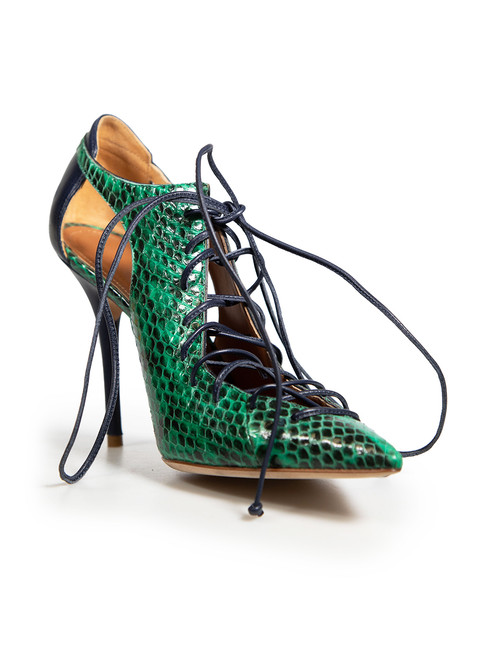 Malone Souliers Green Snakeskin Lace-Up Heels