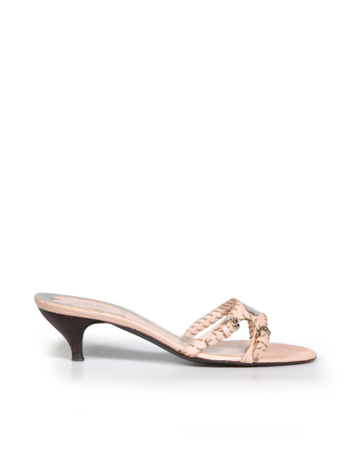 Fendi Pink Leather Kitten Heel Sandals