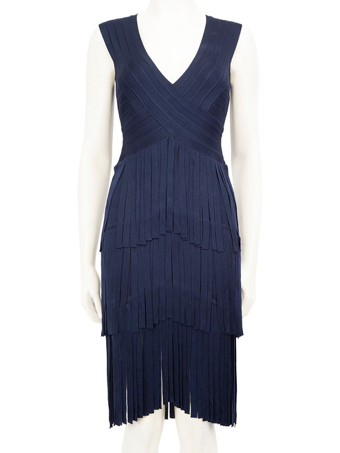 Herve Leger Blue Fringed Bodycon Dress