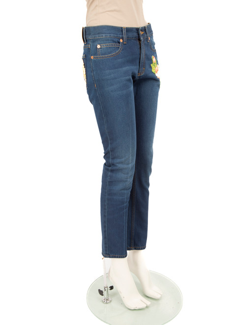 Gucci Blue Denim Tiger & Floral Embroidered Jeans