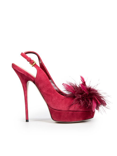 Sebastian Burgundy Suede Feather Trim Heels