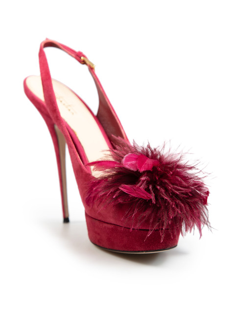 Sebastian Burgundy Suede Feather Trim Heels