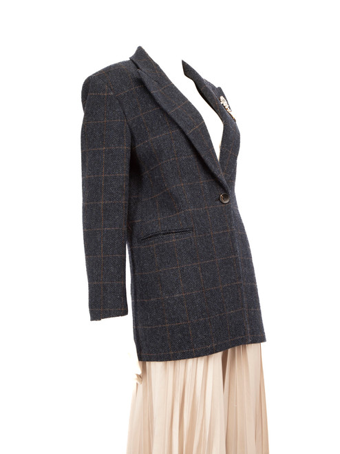 Sandro Navy Wool Checkered Blazer