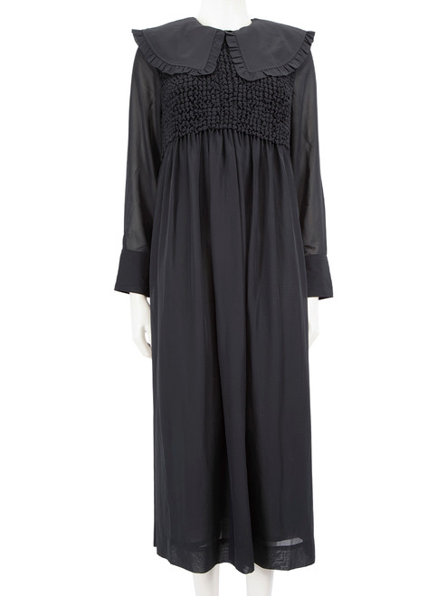 Ganni Black Ruched Long Sleeve Maxi Dress