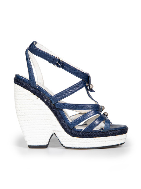 Balenciaga Blue Leather Wedge Sandals