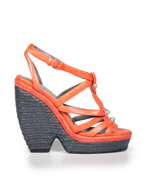 Balenciaga Orange Leather Wedge Sandals