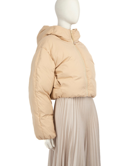 Acne Studios Beige Hooded Puffer Crop Jacket