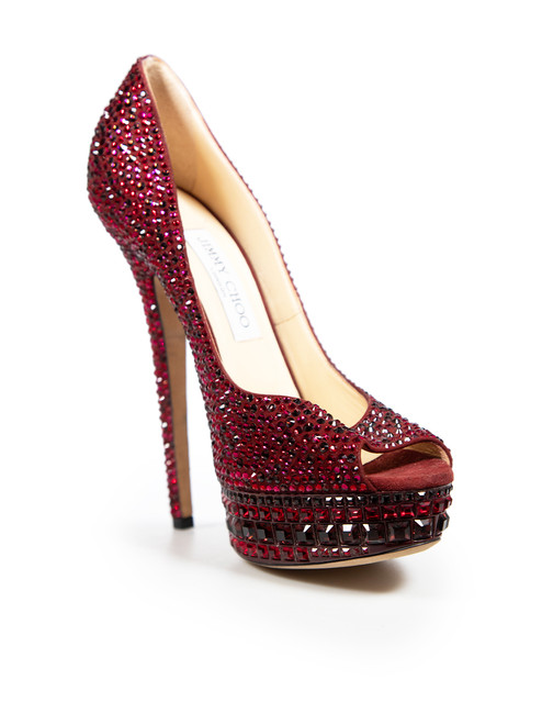 Jimmy Choo Burgundy Crystal Embellished Heels