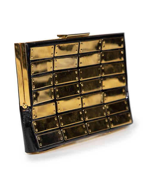 Jimmy Choo Black Patent & Gold Hardware Clutch