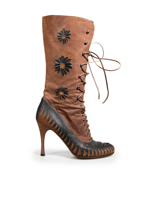 Dior Brown Leather Cutout Detail Cowboy Boots