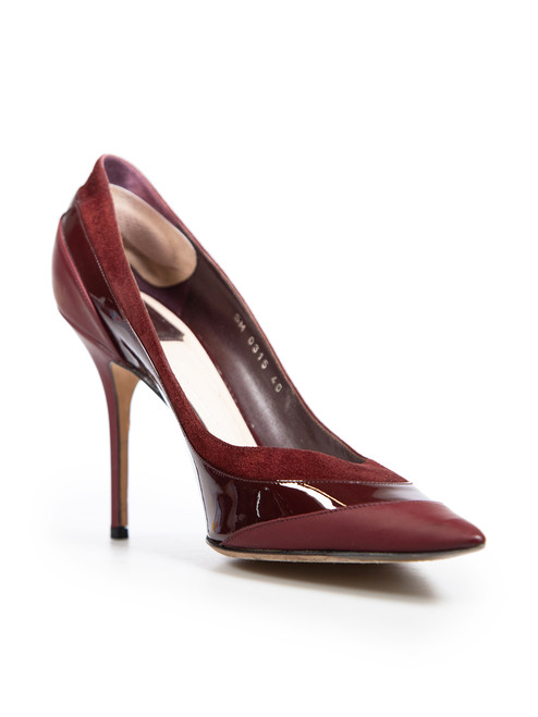 Dior Burgundy Leather Panel Pointed Toe Pumps