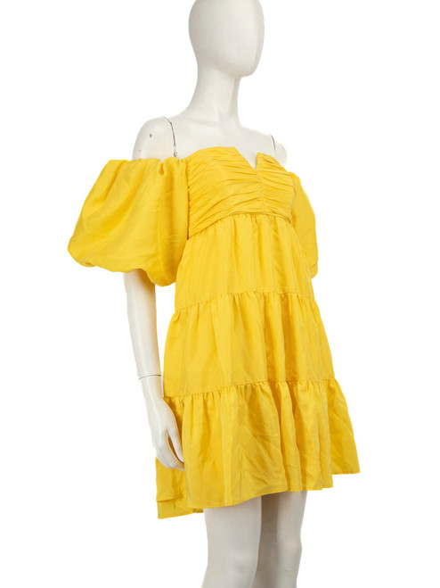 Rebecca Vallance Yellow Silk Off-Shoulder Dress