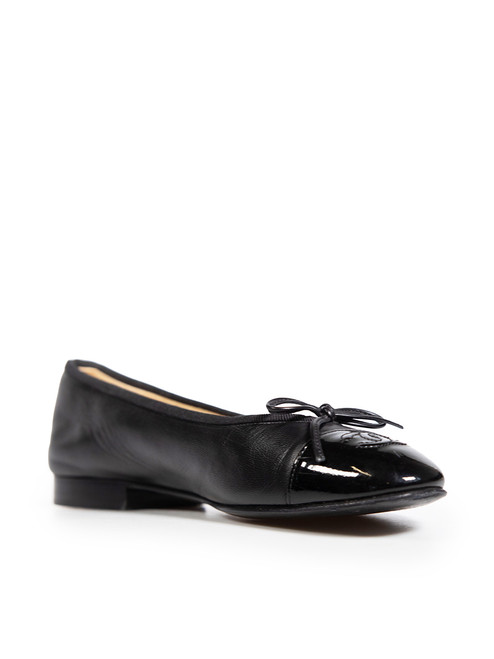 Chanel Black Leather CC Ballet Flats