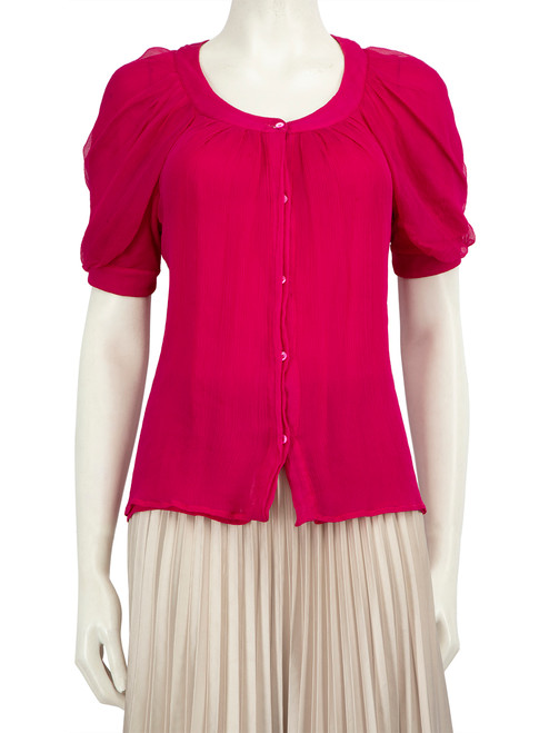 Valentino Garavani Pink Silk Puff Sleeve Blouse