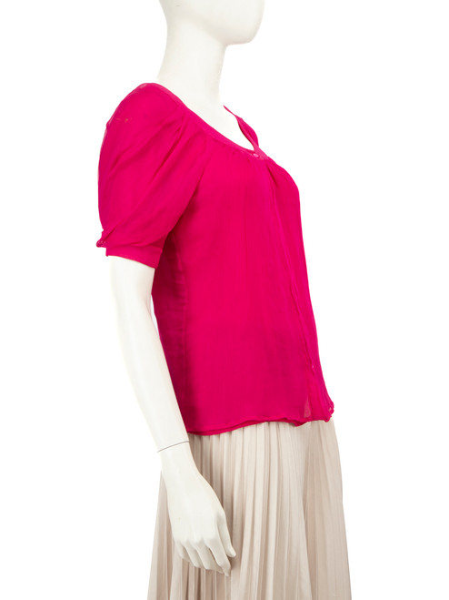 Valentino Garavani Pink Silk Puff Sleeve Blouse