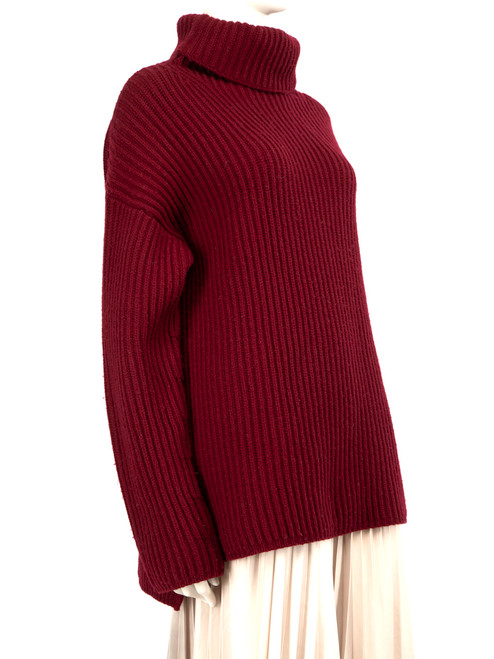 Joseph Burgundy Wool Heavy Knit Turtleneck