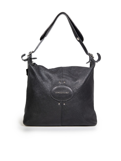 Longchamp Black Leather Le Foulonne Hobo Bag