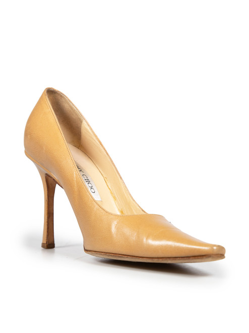 Jimmy Choo Beige Pointed-Toe Leather Pumps