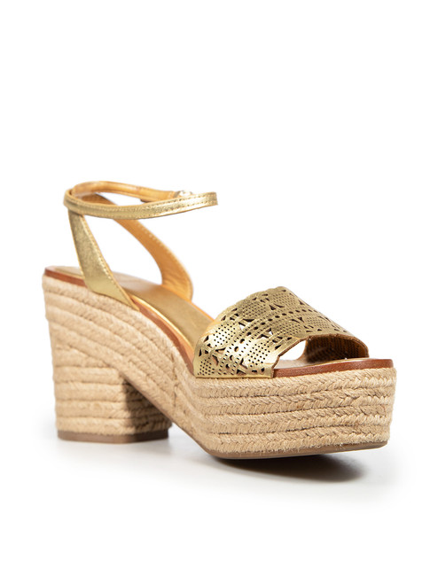 Tory Burch Gold Leather Laser Cut Detail Sandals