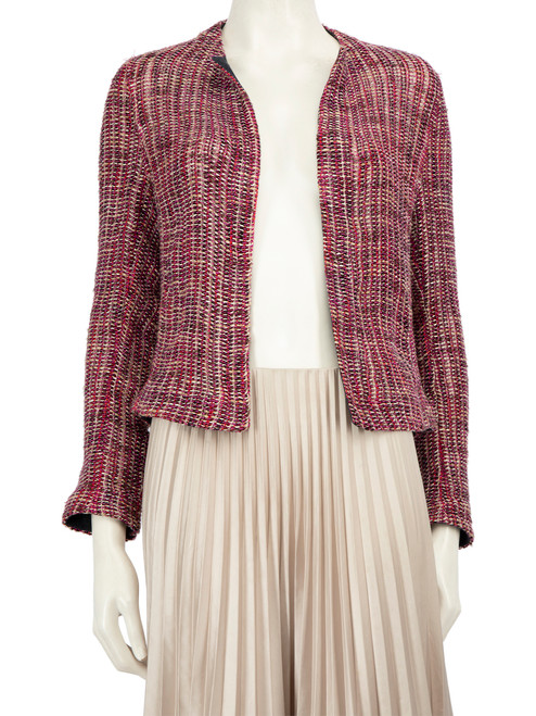 Akris Pink Tweed Woven Open Front Cardigan