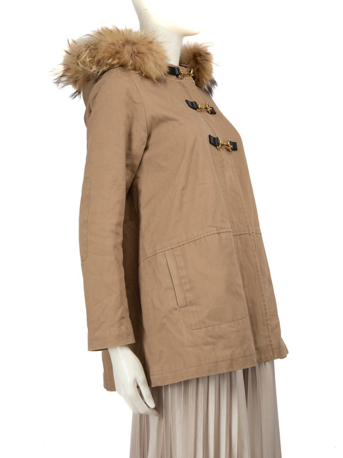 Maje Brown Racoon Fur Trim Hood Coat