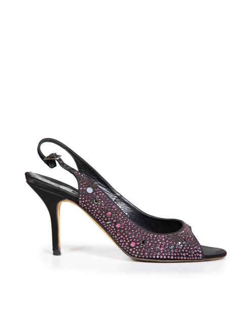 Gina Purple Crystal Embellished Slingback Sandals