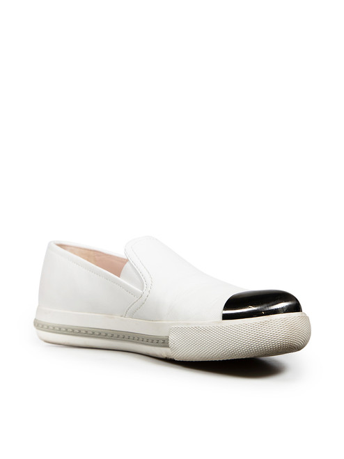 Miu Miu White Leather Cap Toe Loafers Miu Miu White Leather Cap Toe Loafers