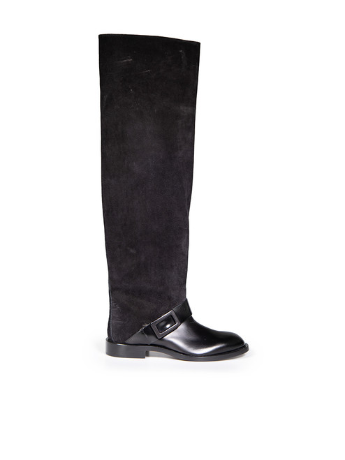 Roger Vivier Black Leather Over The Knee Suede Panel Boots