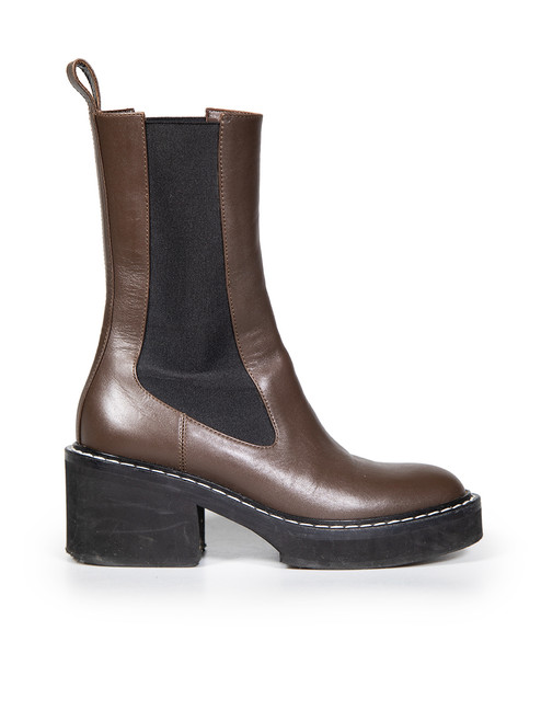 Khaite Brown Leather Almond Toe Mid Calf Boots