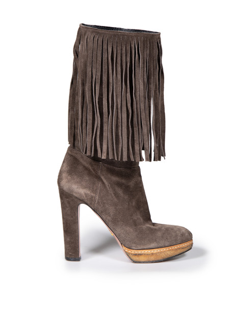 Prada Brown Suede Fringe Boots