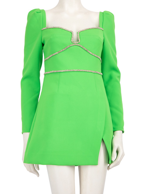 Self-Portrait Green Crystal Trim Dress