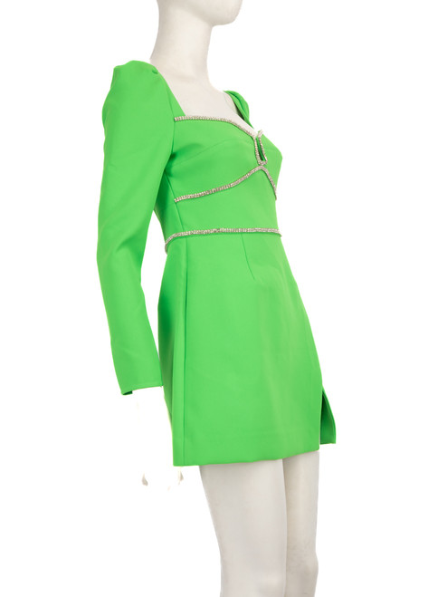 Self-Portrait Green Crystal Trim Dress