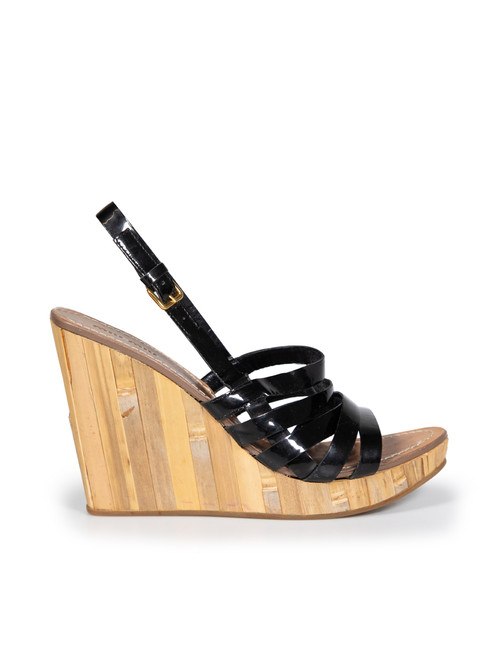 Miu Miu Black Patent Bamboo Wedge Sandals