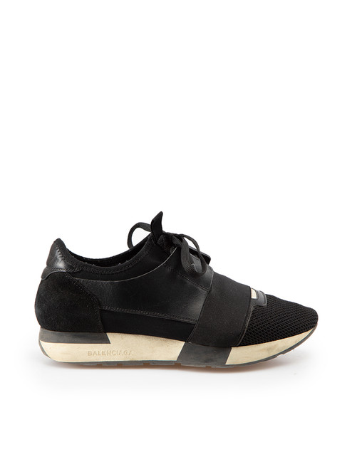 Balenciaga Black Leather & Mesh Race Runner Trainers