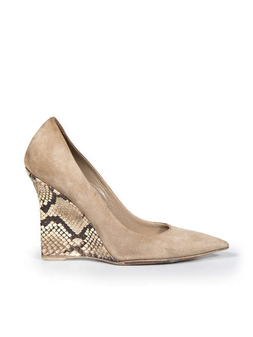 Burberry Grey Suede Snakeskin Heel Wedges