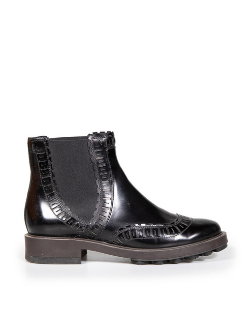 Tod's Black Leather Cut Out Pattern Chelsea Boots