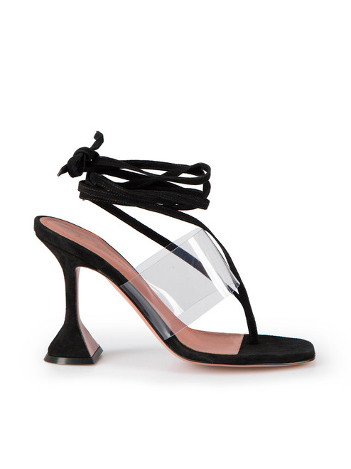 Amina Muaddi Black Zula 95 Suede Thong Sandals