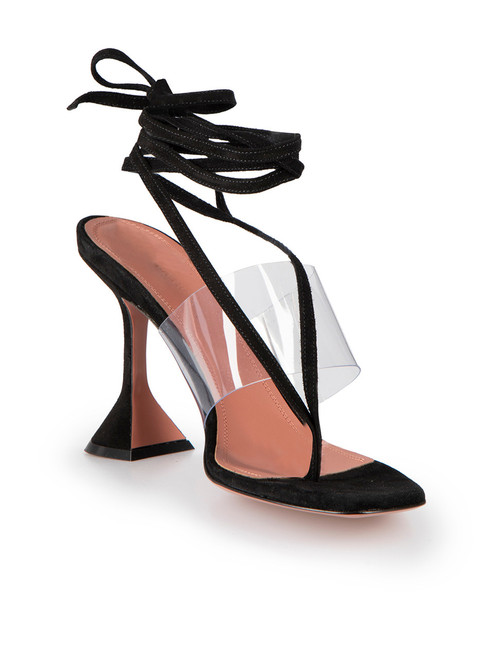 Amina Muaddi Black Zula 95 Suede Thong Sandals