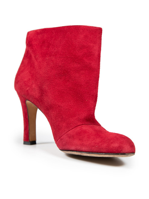 Manolo Blahnik Red Suede Heeled Ankle Boots