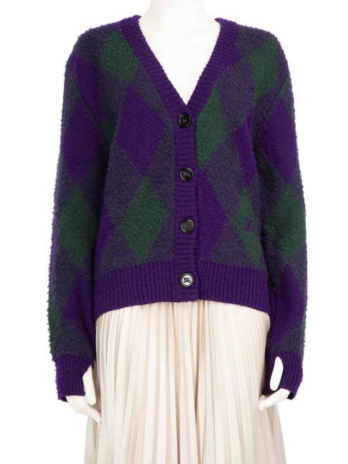 Burberry Purple Argyle-Intarsia Wool Cardigan Burberry Purple Argyle-Intarsia Wool Cardigan