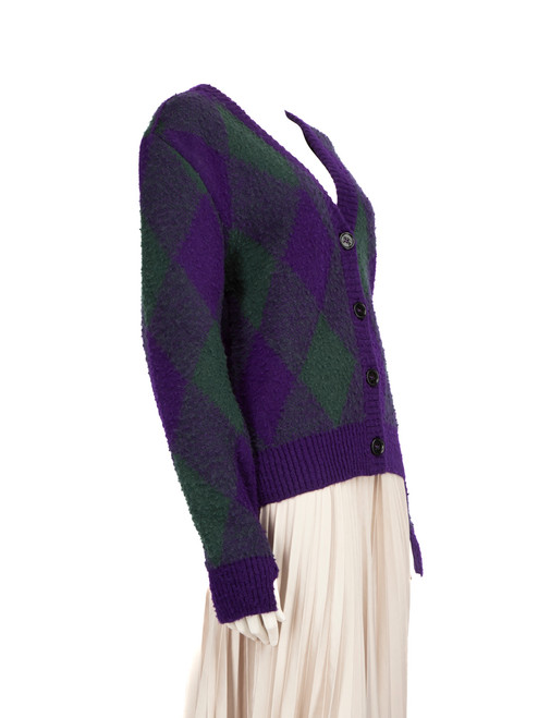 Burberry Purple Argyle-Intarsia Wool Cardigan Burberry Purple Argyle-Intarsia Wool Cardigan