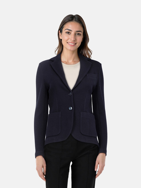Circolo 1901 Navy Knitted Wool Button Blazer