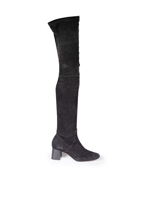 Maje Black Over the Knee Suede Square Toe Boots