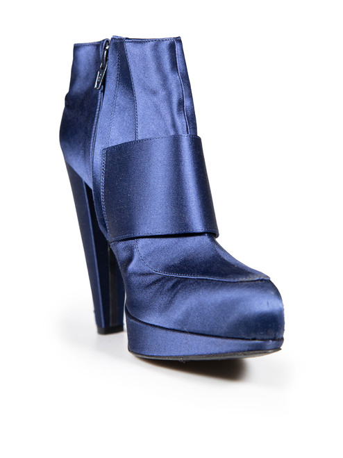 Lanvin Blue Satin Ankle Boots