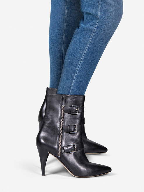 Michael Kors Black Leather Buckle Side Zip Boots Michael Kors Black Leather Buckle Side Zip Boots
