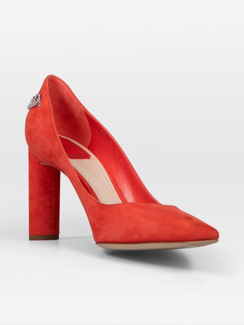Dior Red Suede Logo Chain Pumps