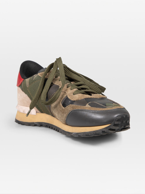Valentino Garavani Green Leather Camouflage Rockrunner Trainers