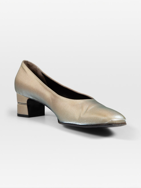 Salvatore Ferragamo Grey Metallic Block Heel Pumps