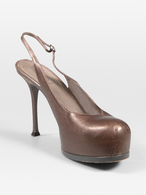 Saint Laurent Brown Slingback Leather Heels
